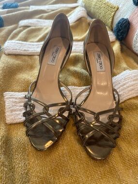 Jimmy Choo Metallic Bronze Open-Toe Strappy Heels